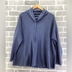 Eileen Fisher blue drawstring mock neck linen blend top size xl